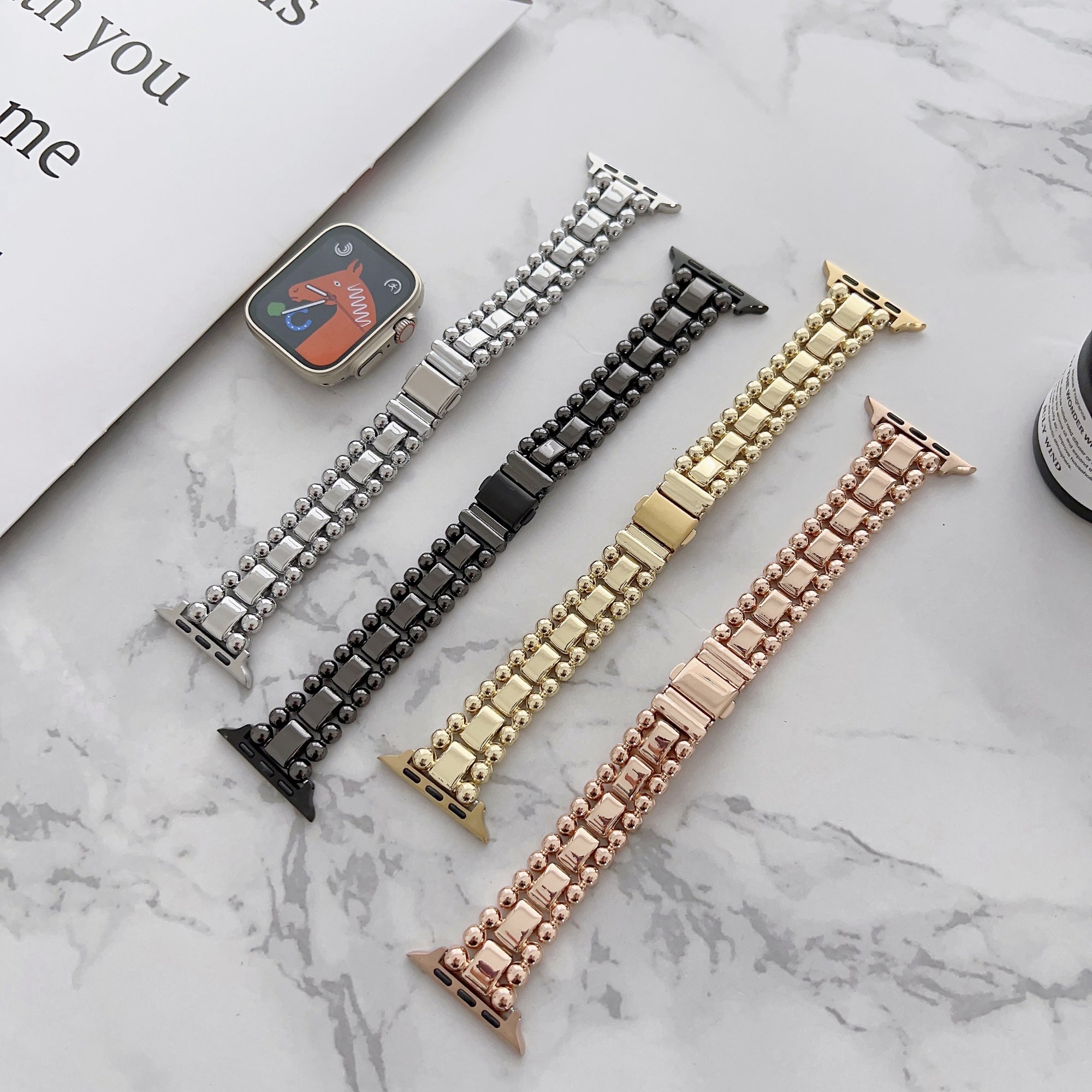 For Apple Watch Series 9 8 7 41mm 6 5 4 SE (2023) SE (2022) SE 40mm 3 2 1 38mm Metal Bead Watch Strap For Apple Watch Series 9 8 7 41mm 6 5 4 SE (2023) SE (2022) SE 40mm 3 2 1 38mm Metal Bead Watch Strap